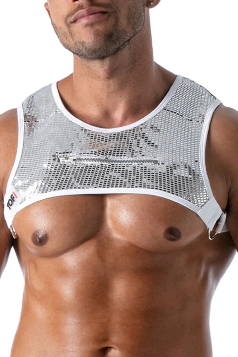 Herren Brust Harness weiß silber