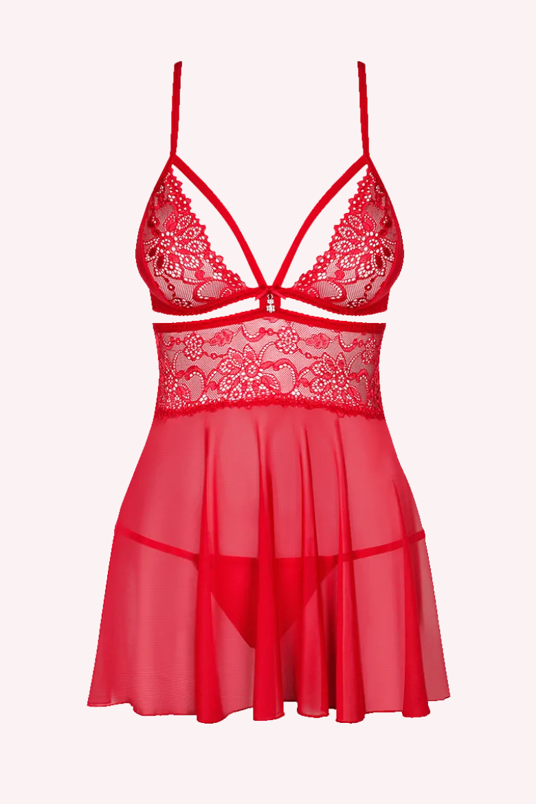 Rotes Babydoll mit Spitze