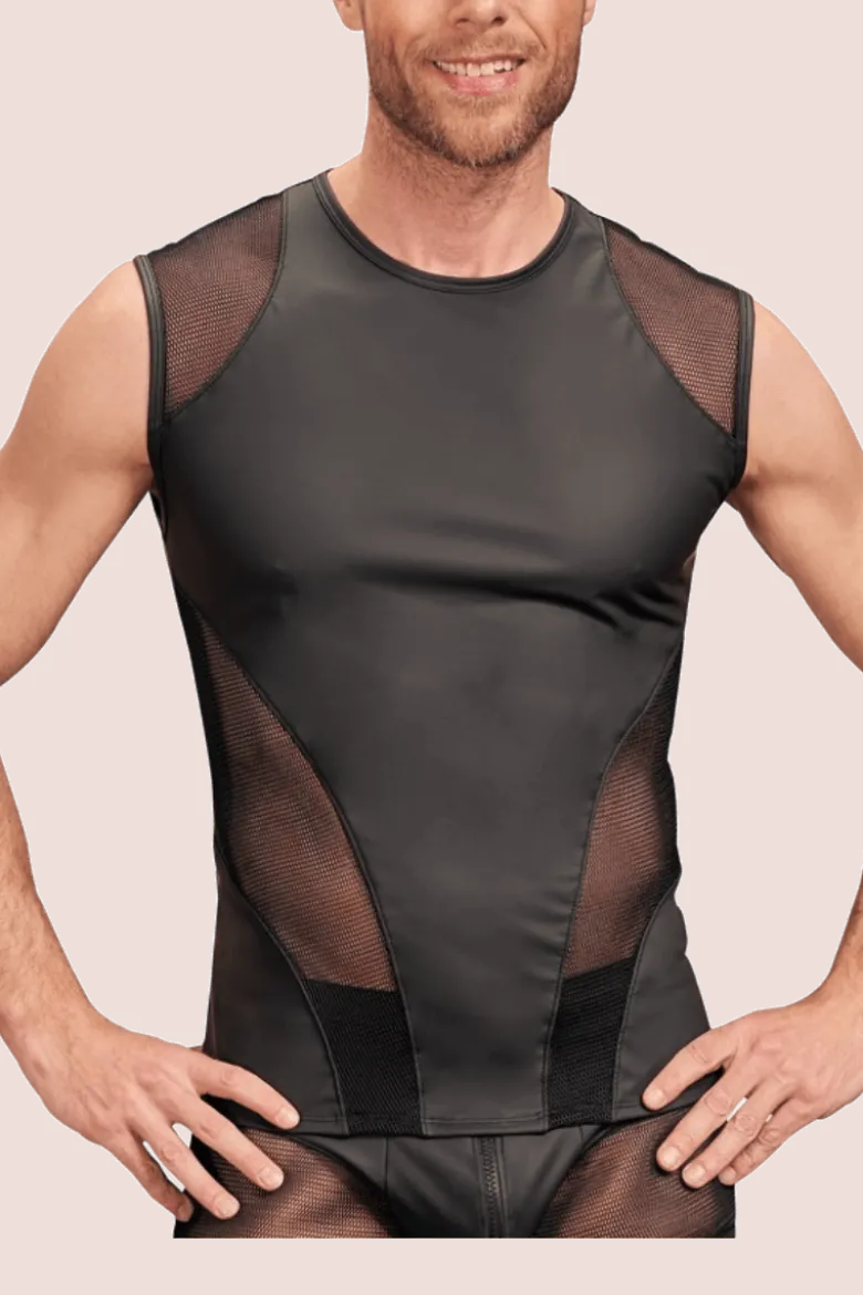 Shirt Wetlook mit Netz-Einsätzen