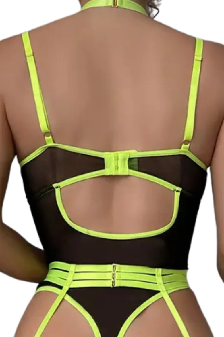Strapsbody schwarz neon
