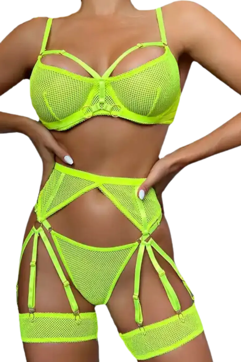 4tlg. Dessous Set neon