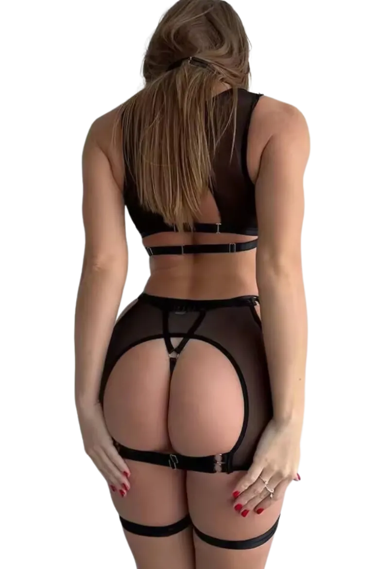 5tlg. Dessous Set schwarz transparent